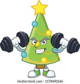 Fitness exercise christmas tree decoration cartoon character holding barbells