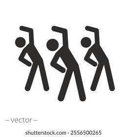 fitness exercise classes, group fitness workout icon, active sportive programs, athletic people in gym, flat vector illustration