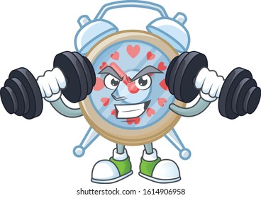 Fitness exercise clock love mascot icon with barbells