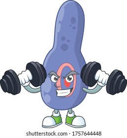 Fitness exercise clostrisium botulinum cartoon character using barbells