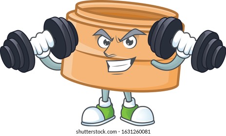 Fitness exercise dimsum basket mascot icon with barbells