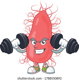 Fitness exercise escherichia cartoon character using barbells. Vector illustration