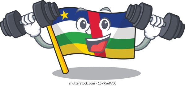 Fitness exercise flag central african cartoon character holding barbells