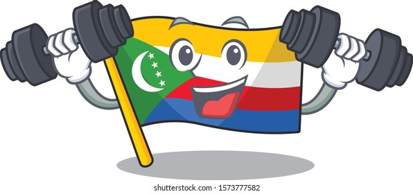 Fitness exercise flag comoros cartoon character holding barbells