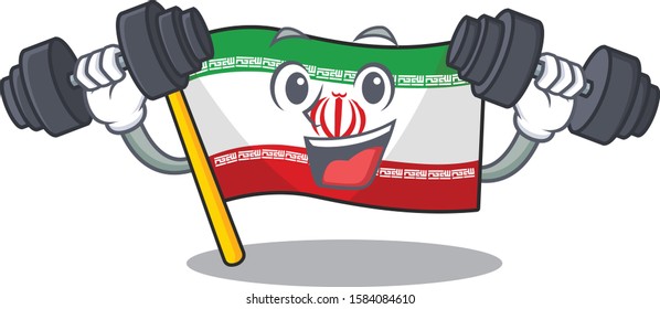 Fitness exercise flag iran cartoon character holding barbells