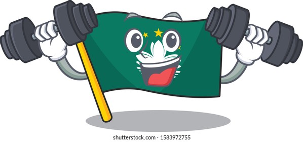 Fitness exercise flag macau cartoon character holding barbells