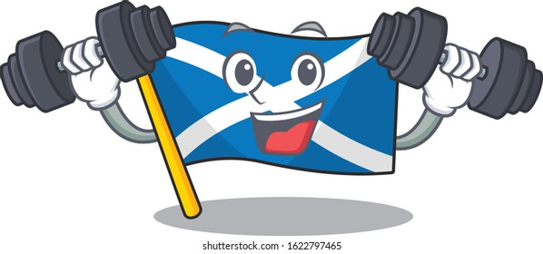 Fitness exercise flag scotland cartoon character holding barbells