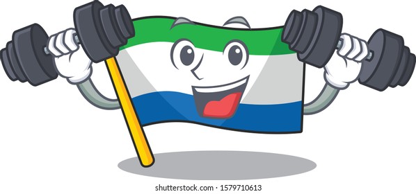 Fitness exercise flag sierra leone cartoon character holding barbells