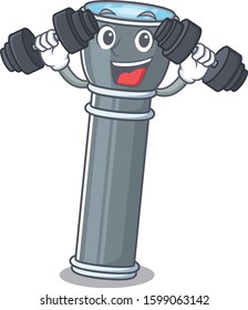 Fitness exercise flashlight cartoon character holding barbells