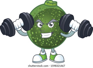 Fitness exercise gem squash mascot icon with barbells