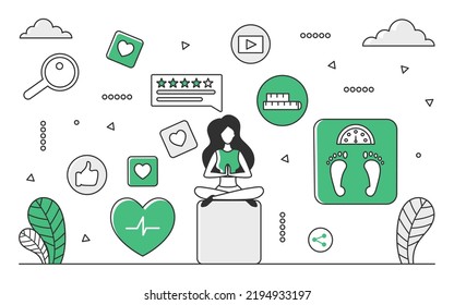 Fitness exercise for healthy life. Sport training, body wellness and active lifestyle vector monocolor illustration