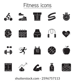Fitness and Exercise icon set in glyph style