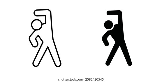 Fitness exercise icons pack vectors in black flat and strokes