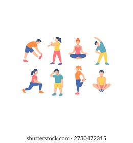 Conjunto de iconos de fitness y ejercicio: símbolos de estilo de vida planos, de entrenamiento y de salud