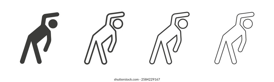 Fitness exercise icons set. Liner outlined and flat black color