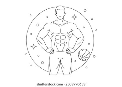 Fitness and exercise line art with editable outline 