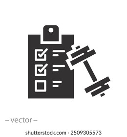 fitness exercise list icon, personal workout plan, program gym training, checklist or diary schedule athlete, flat vector illustration