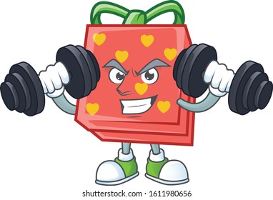 Fitness exercise love gift red mascot icon with barbells