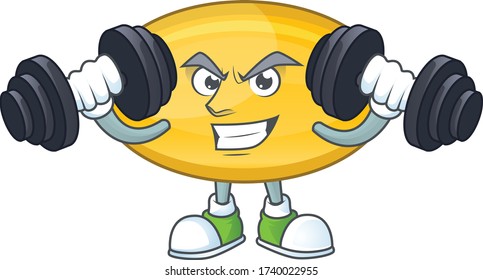 Fitness exercise oil capsule cartoon character using barbells