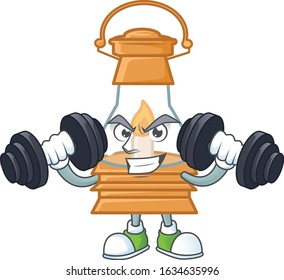 Fitness exercise oil lamp mascot icon with barbells
