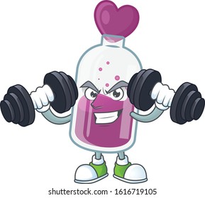 Fitness exercise purple potion mascot icon with barbells