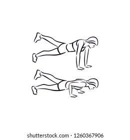 Fitness exercise raised leg push ups work out illustration