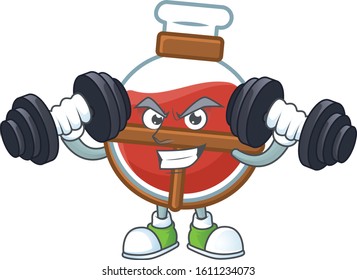 Fitness exercise red potion mascot icon with barbells