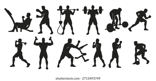 fitness exercise silhouettes collection vector illustration