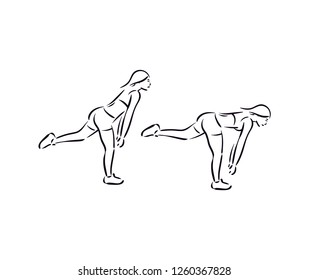 Fitness Exercise Single Leg Dead Lift Work Out Illustration