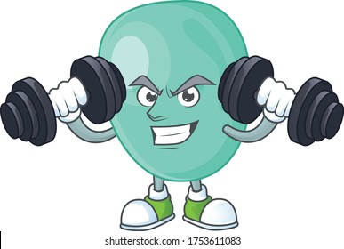 Fitness exercise staphylococcus aureus cartoon character using barbells