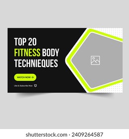 Fitness exercise tips and tricks video thumbnail banner design, video tutorial cover banner design, fully editable vector eps 10 file format