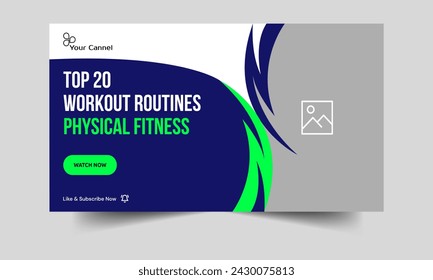 Fitness exercise training consisting of an editable video thumbnail banner design, an editable vector EPS 10 file format, and an editable video cover banner