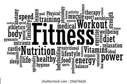 Fitness exercise training tag cloud vector illustration