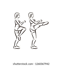 Fitness exercise turning kicks work out illustration