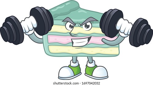 Fitness-Übung Vanille-Slice Kuchen Cartoon Charakter mit Barbells