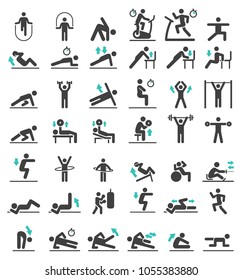 Fitness Exercise Workout Icons Set. Vector Illustrations.