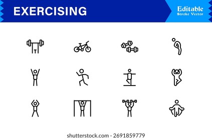 Fitness Training Line Icon Set - Professionelle, moderne, minimale und Pixel perfekte Vektorgrafiken