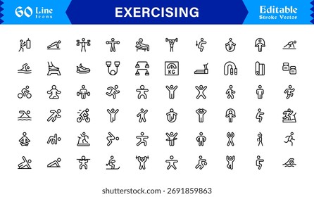 Fitness Training Line Icon Set - Professionelle, moderne, minimale und Pixel perfekte Vektorgrafiken