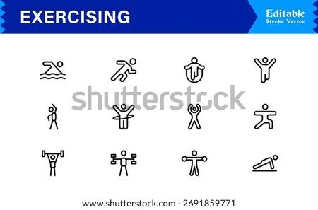 Fitness Exercise Workout Line Icon Set – Professional, Modern, Minimal, and Pixel Perfect Vector Illustrations