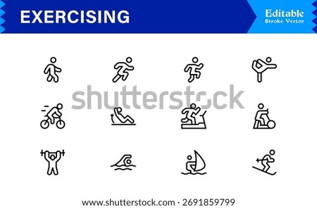 Fitness Exercise Workout Line Icon Set – Professional, Modern, Minimal, and Pixel Perfect Vector Illustrations
