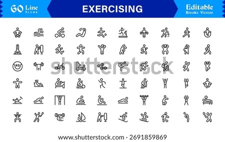 Fitness Exercise Workout Line Icon Set – Professional, Modern, Minimal, and Pixel Perfect Vector Illustrations