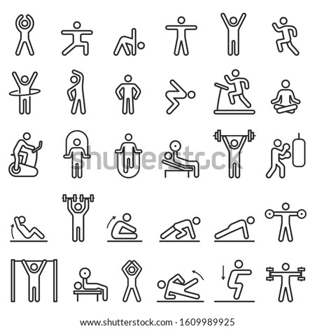 Fitness exercise workout line icons set. Vector illustrations.