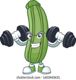 Fitness exercise zucchini mascot icon with barbells