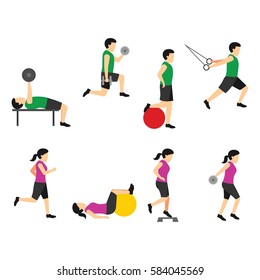 Fitness exercises character design. Vector Illustration.