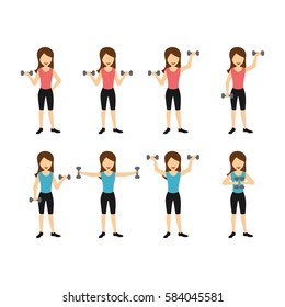 Fitness exercises character design. Vector Illustration.