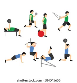 Fitness exercises character design. Vector Illustration.