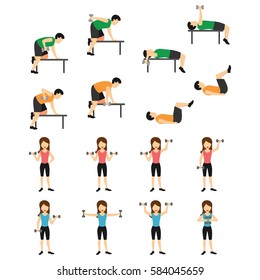 Fitness exercises character design. Vector Illustration.