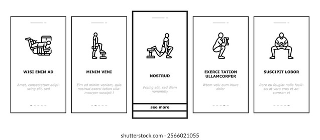 fitness exercises leg onboarding mobile vector sport workout, body training, health, healthy young person, fit gym, athlete active fitness exercises leg illustrations