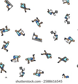 fitness exercises leg vector seamless pattern thin line illustration