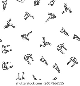 fitness exercises leg vector seamless pattern thin line illustration